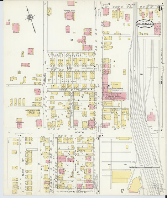 Sanborn Fire Insurance Map from Steubenville, Jefferson County, Ohio (1913), Sheet #0009 - Historic Sanborn Fire Insurance Map Print, vintage old map wall art, antique decor, genealogy gift, Ohio Ohio map