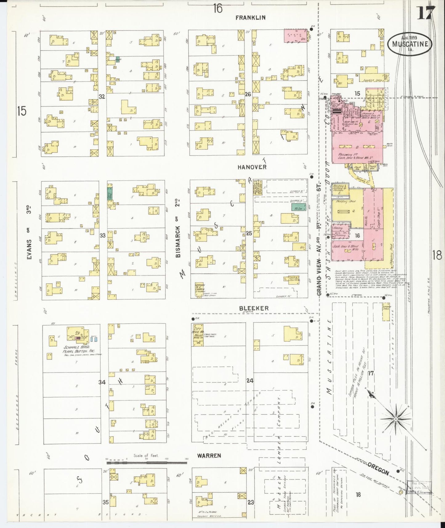 Sanborn Fire Insurance Map from Muscatine, Muscatine County, Iowa (1899), Sheet #0017 - Historic Sanborn Fire Insurance Map Print