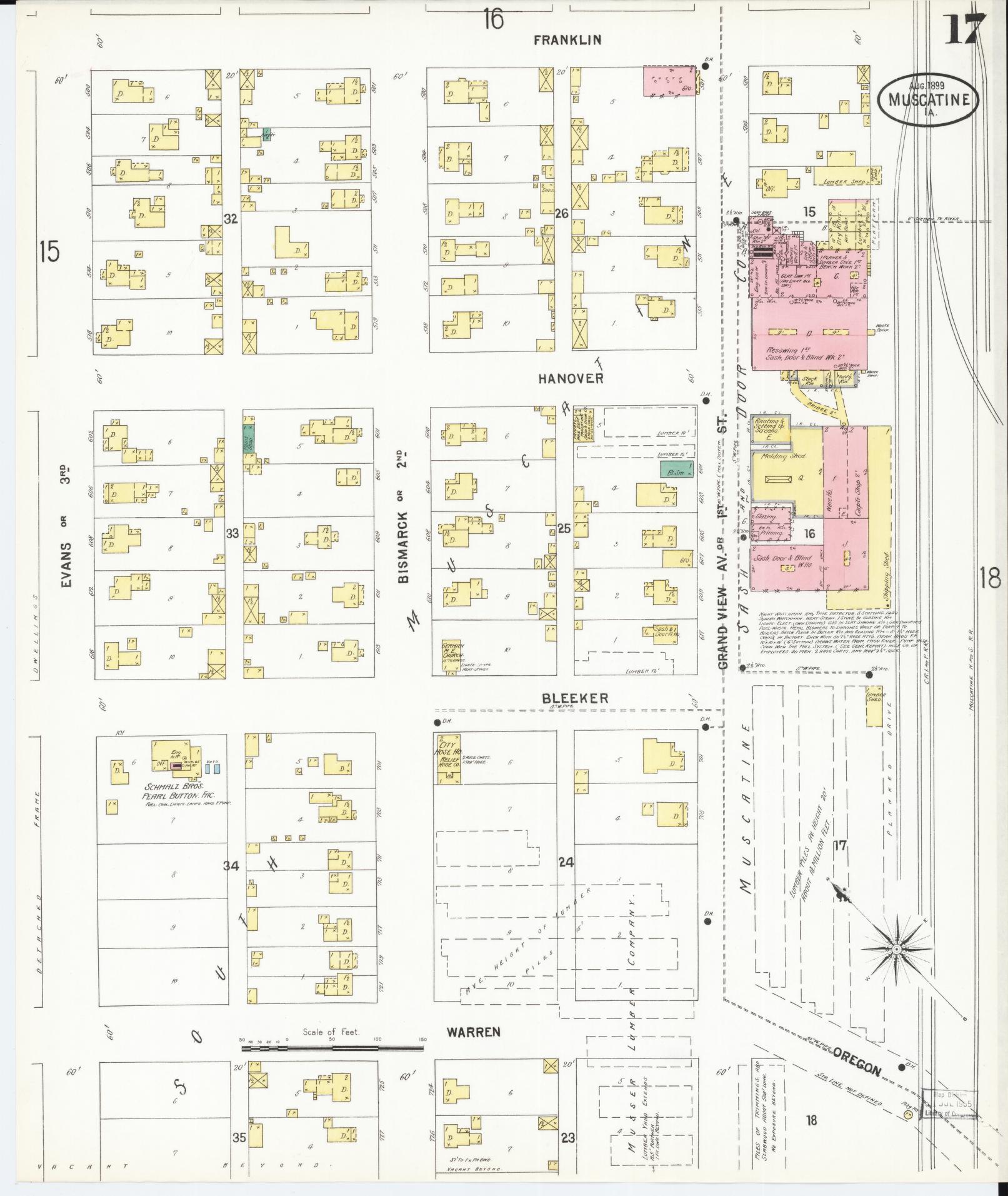 Sanborn Fire Insurance Map from Muscatine, Muscatine County, Iowa (1899), Sheet #0017 - Historic Sanborn Fire Insurance Map Print