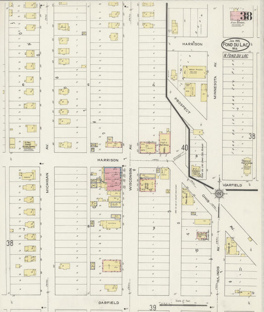 Sanborn Fire Insurance Map from Fond du Lac, Fond du Lac County, Wisconsin (1915), Sheet #0038 - Historic Sanborn Fire Insurance Map Print, vintage old map wall art, antique decor, genealogy gift, Wisconsin Wisconsin map