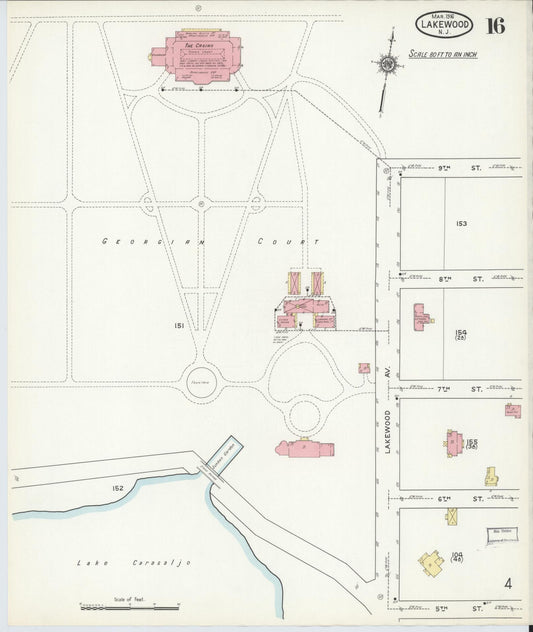 Sanborn Fire Insurance Map from Lakewood, Ocean County, New Jersey (1916), Sheet #0016 - Historic Sanborn Fire Insurance Map Print, vintage old map wall art, antique decor, genealogy gift, New Jersey New Jersey map