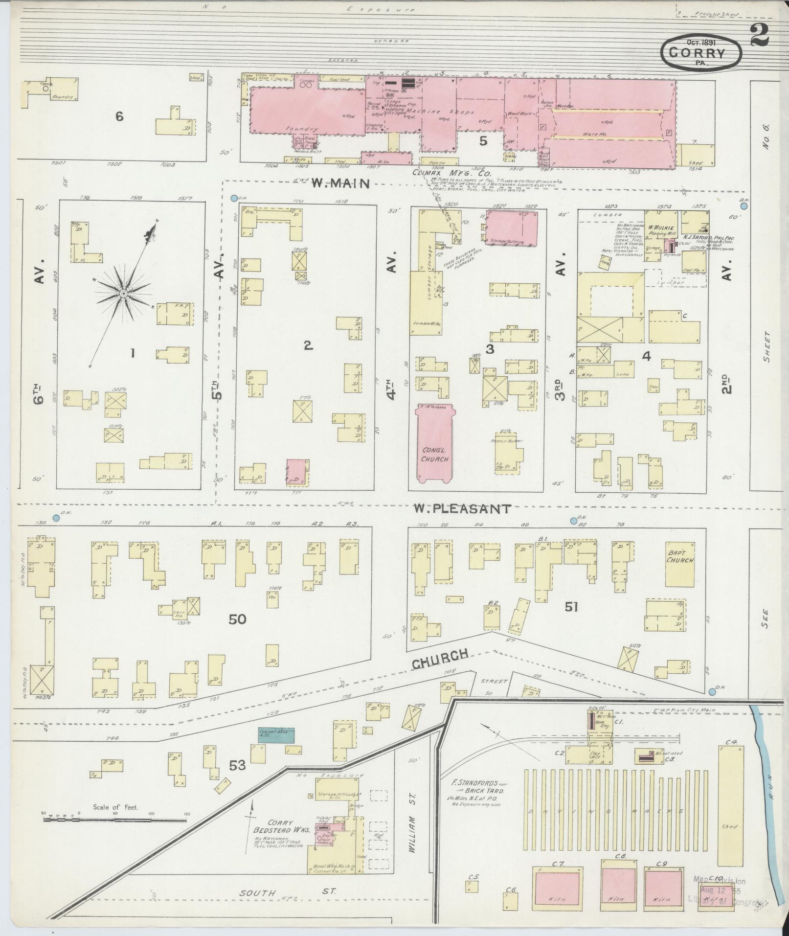 Sanborn Fire Insurance Map from Corry, Erie County, Pennsylvania (1891), Sheet #0002 - Historic Sanborn Fire Insurance Map Print, vintage old map wall art, antique decor, genealogy gift, Pennsylvania Pennsylvania map