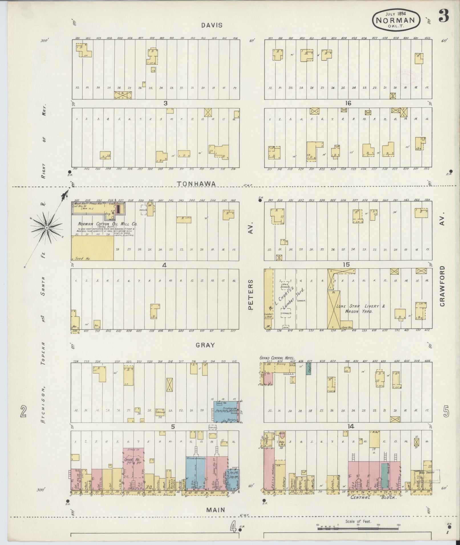 Sanborn Fire Insurance Map from Norman, Cleveland County, Oklahoma (1894), Sheet #0003 - Historic Sanborn Fire Insurance Map Print, vintage old map wall art, antique decor, genealogy gift, Oklahoma Oklahoma map
