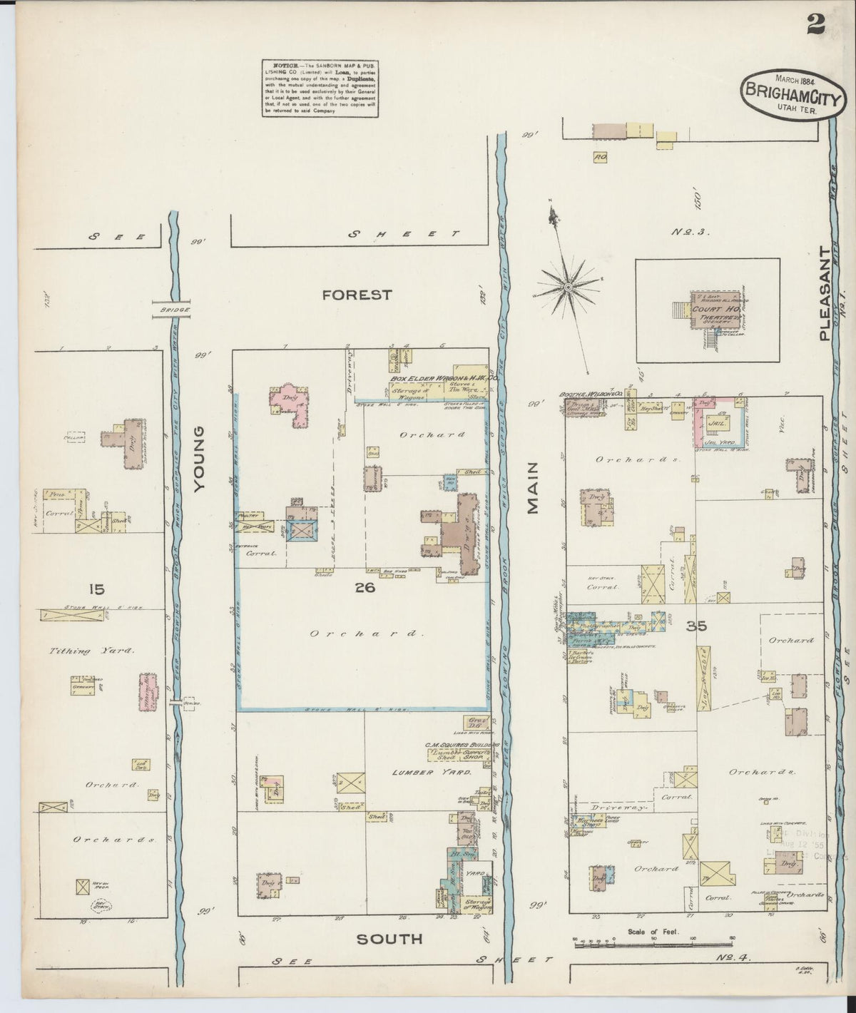 Sanborn Fire Insurance Map from Brigham City, Box Elder County, Utah (1884), Sheet #0002 - Historic Sanborn Fire Insurance Map Print, vintage old map wall art, antique decor, genealogy gift, Utah Utah map