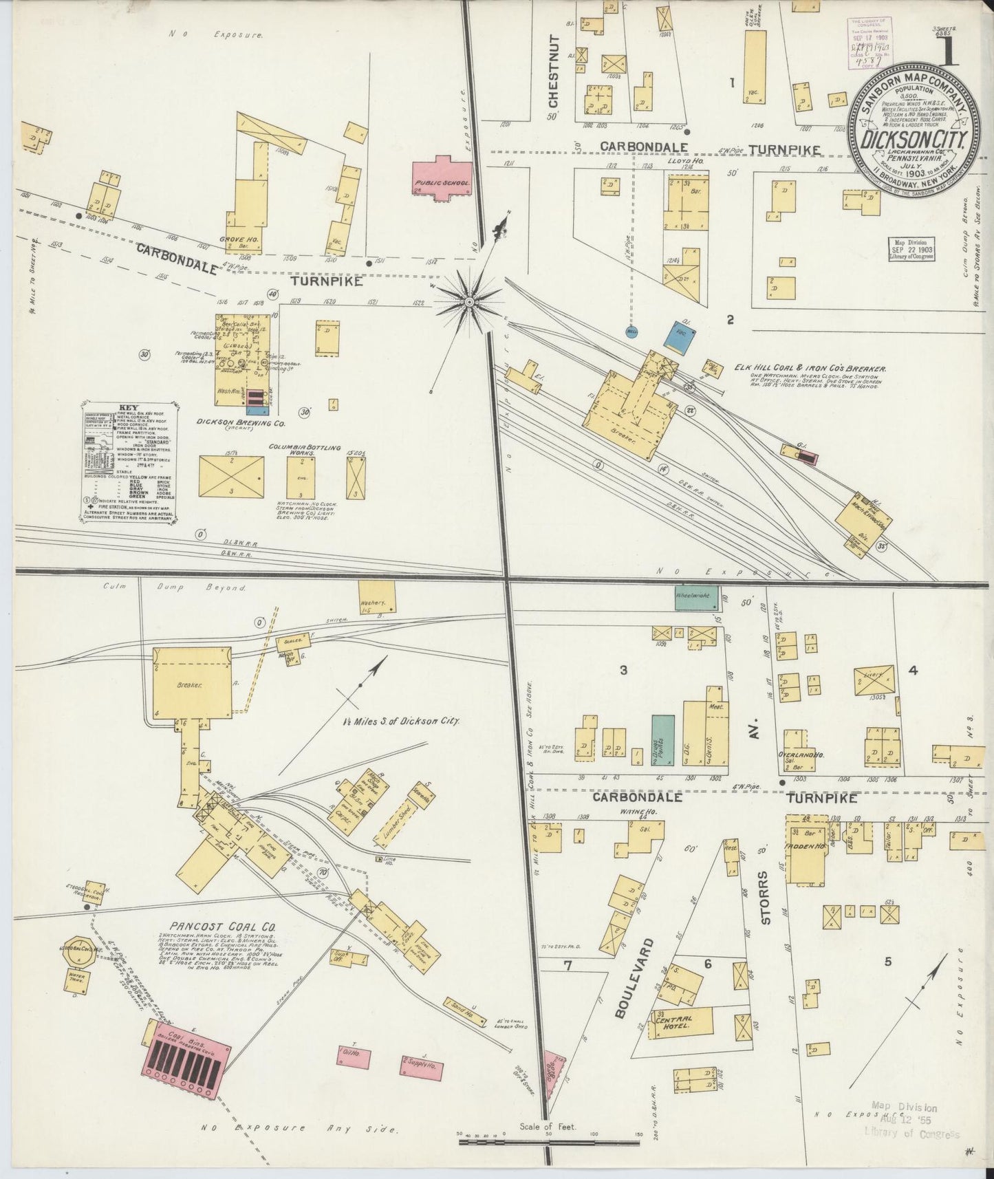Sanborn Fire Insurance Map from Dickson City, Lackawanna County, Pennsylvania (1903), Sheet #0001 - Historic Sanborn Fire Insurance Map Print, vintage old map wall art, antique decor, genealogy gift, Pennsylvania Pennsylvania map