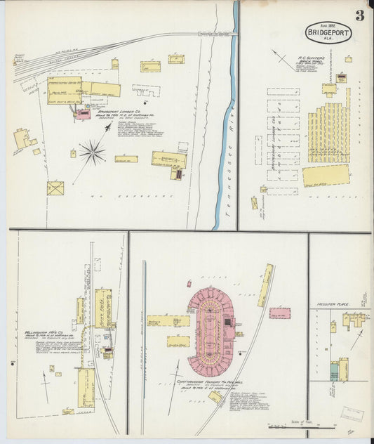 Sanborn Fire Insurance Map from Bridgeport, Jackson County, Alabama (1892), Sheet #0003 - Historic Sanborn Fire Insurance Map Print, vintage old map wall art, antique decor, genealogy gift, Alabama Alabama map