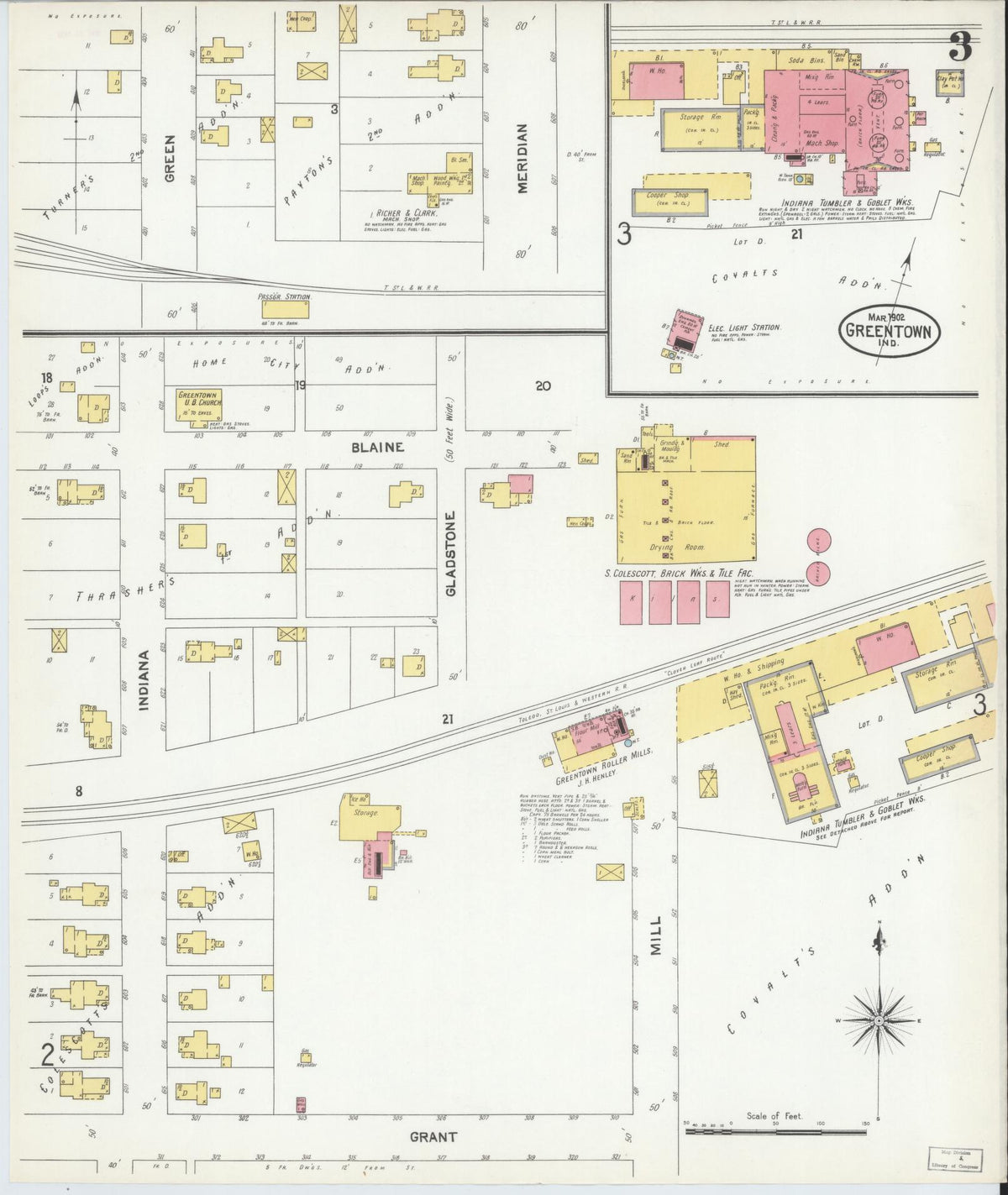 Sanborn Fire Insurance Map from Greentown, Howard County, Indiana (1902), Sheet #0003 - Historic Sanborn Fire Insurance Map Print, vintage old map wall art, antique decor, genealogy gift, Indiana Indiana map
