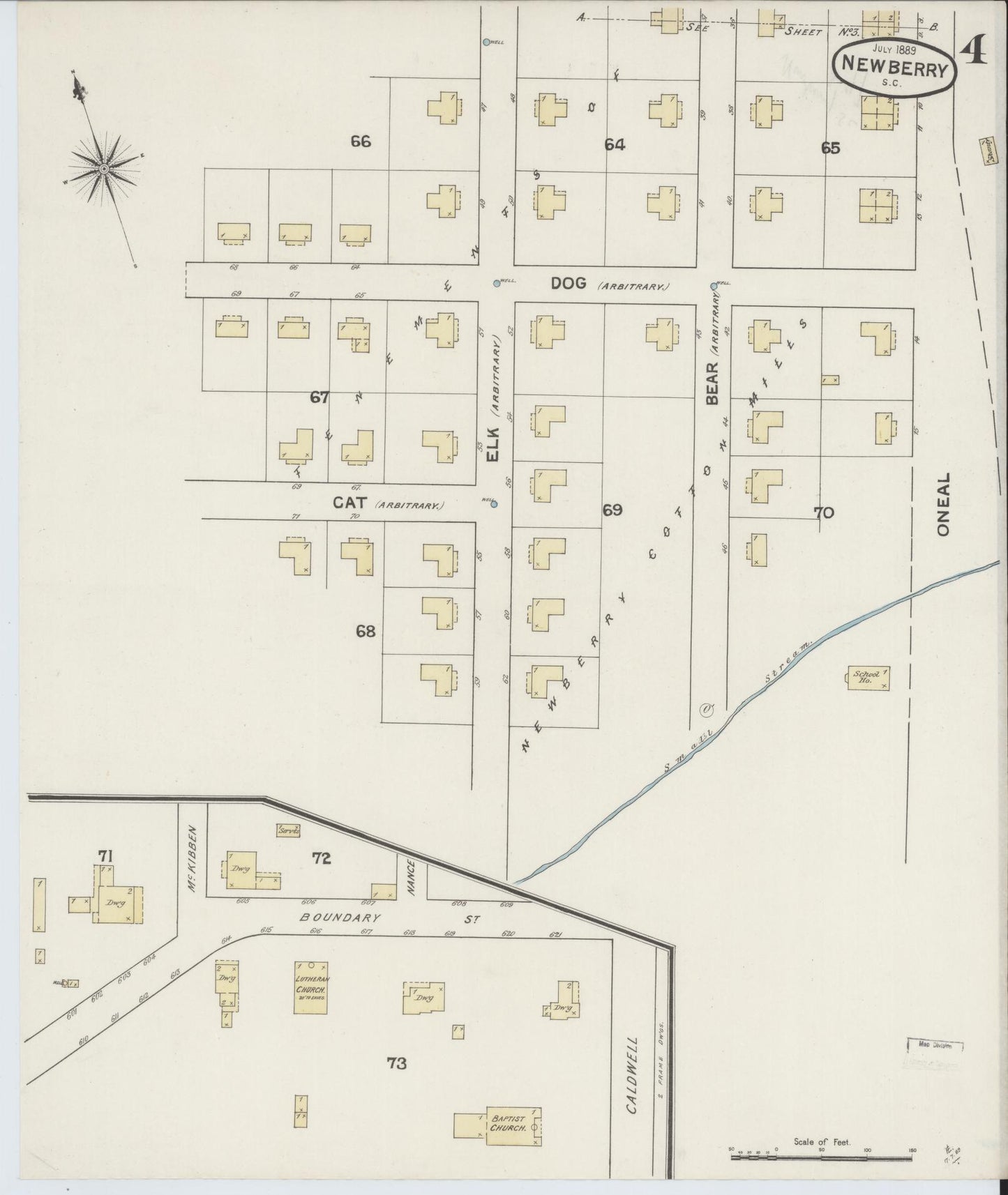 Sanborn Fire Insurance Map from Newberry, Newberry County, South Carolina (1889), Sheet #0004 - Complete Map Set gallery image, historic Sanborn map, vintage wall art, South Carolina South Carolina