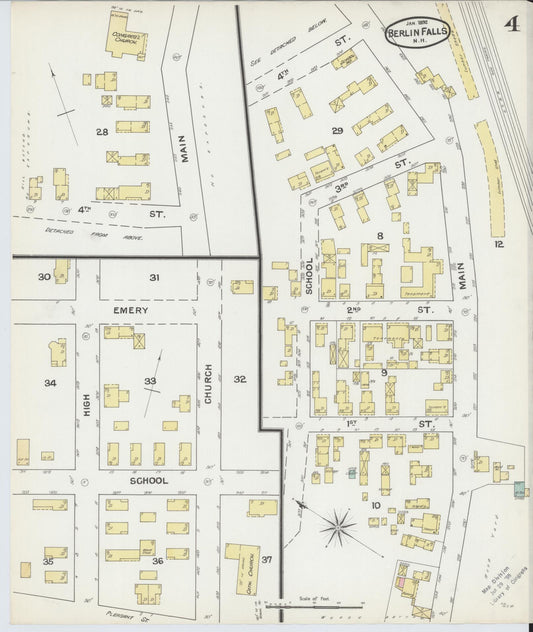 Sanborn Fire Insurance Map from Berlin, Coos County, New Hampshire (1892), Sheet #0004 - Historic Sanborn Fire Insurance Map Print, vintage old map wall art, antique decor, genealogy gift, New Hampshire New Hampshire map