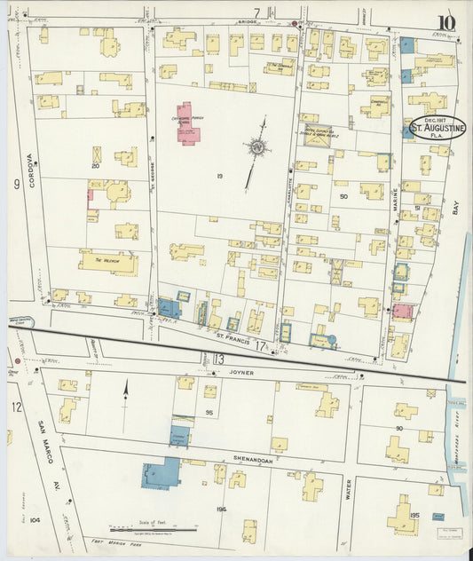 Sanborn Fire Insurance Map from Saint Augustine, Saint John's County, Florida (1917), Sheet #0010 - Historic Sanborn Fire Insurance Map Print, vintage old map wall art, antique decor, genealogy gift, Florida Florida map