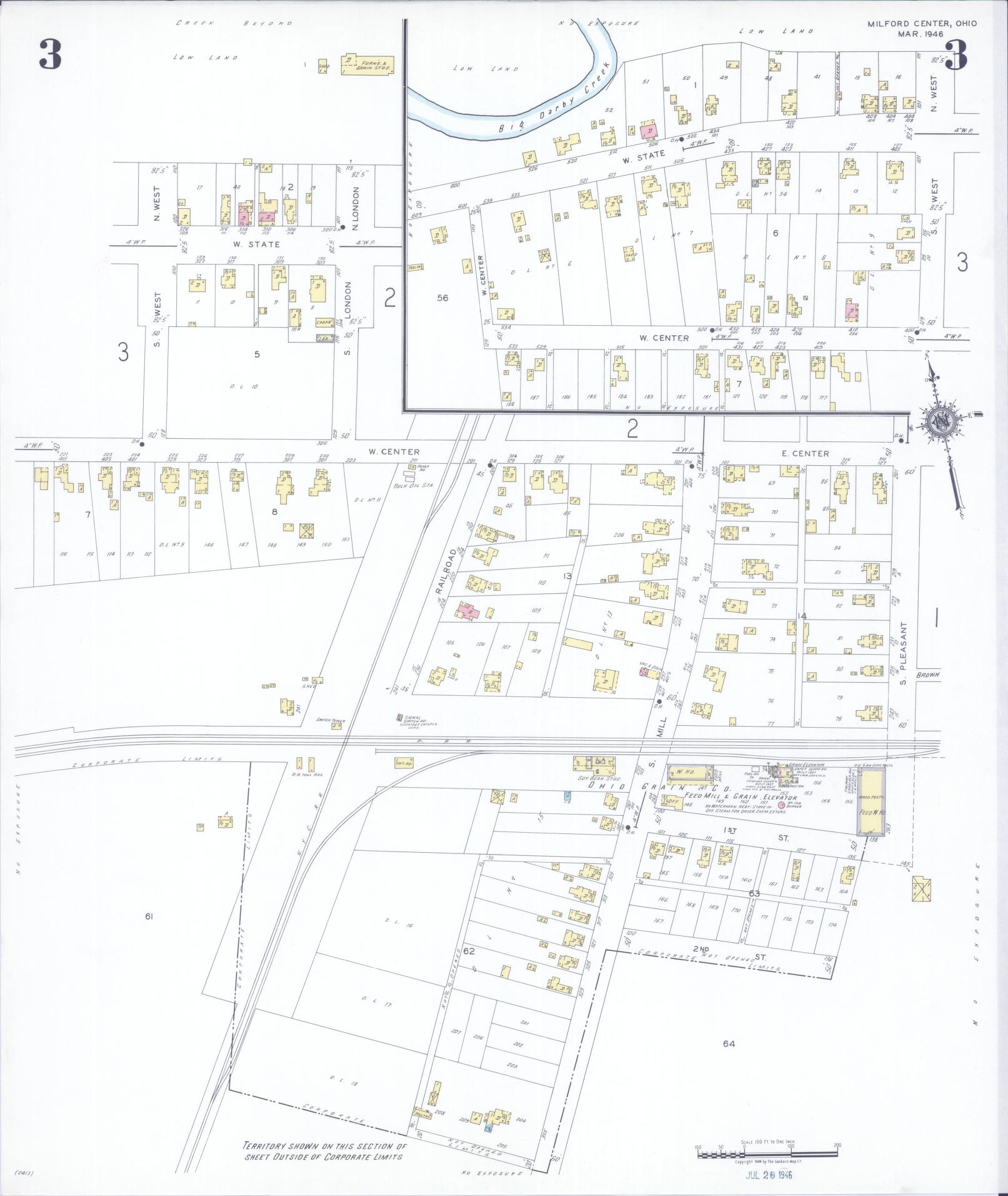 Sanborn Fire Insurance Map from Milford Center, Union County, Ohio (1946), Sheet #0003 - Complete Map Set gallery image, historic Sanborn map, vintage wall art, Ohio Ohio