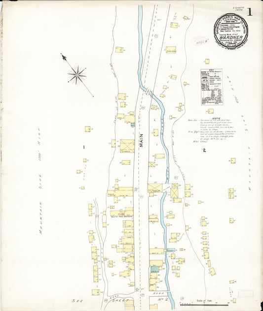 Sanborn Fire Insurance Map from Wardner, Shoshone County, Idaho (1891), Sheet #0001 - Historic Sanborn Fire Insurance Map Print, vintage old map wall art, antique decor, genealogy gift, Idaho Idaho map
