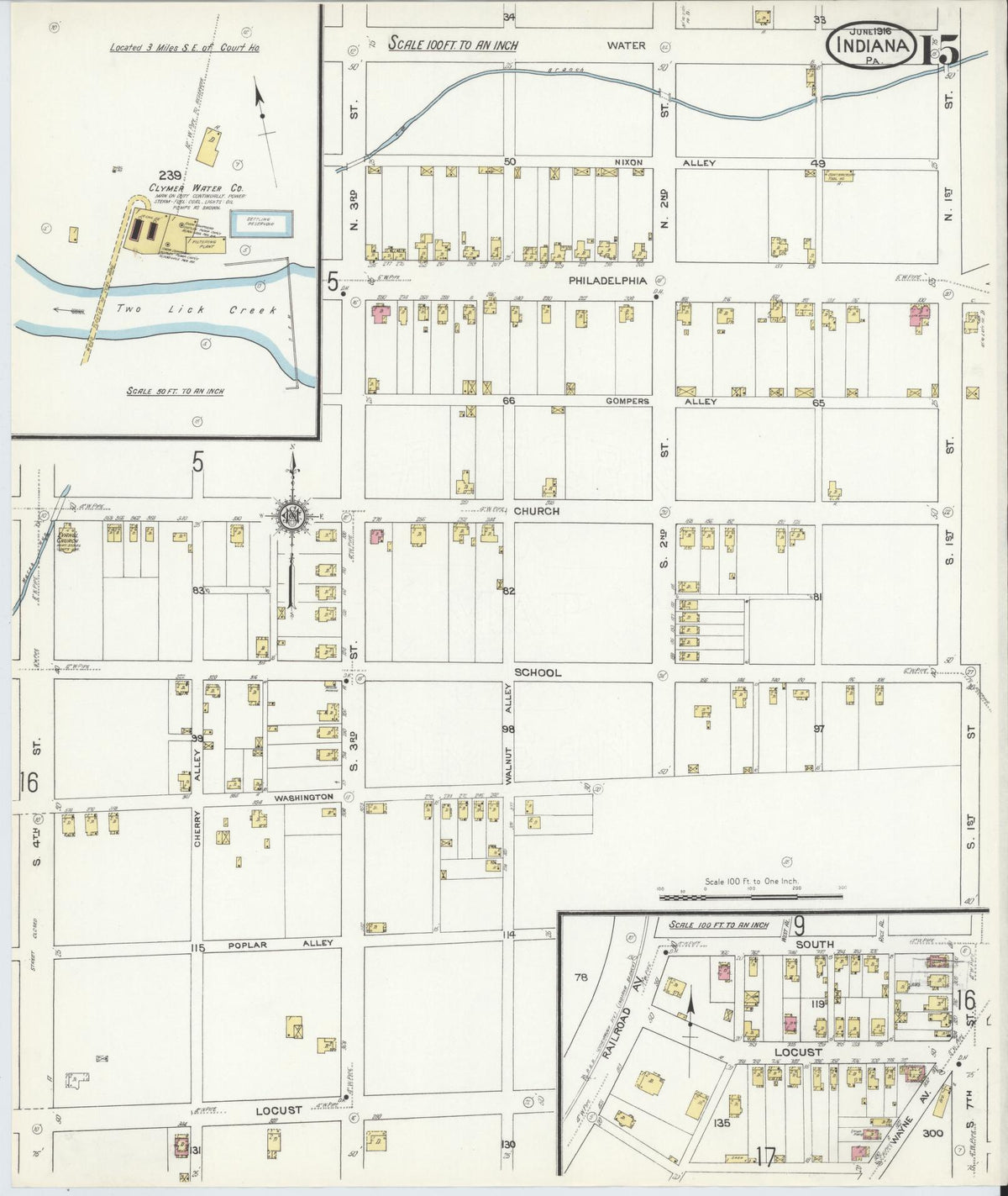 Sanborn Fire Insurance Map from Indiana, Indiana County, Pennsylvania (1916), Sheet #0015 - Complete Map Set gallery image, historic Sanborn map, vintage wall art, Pennsylvania Pennsylvania