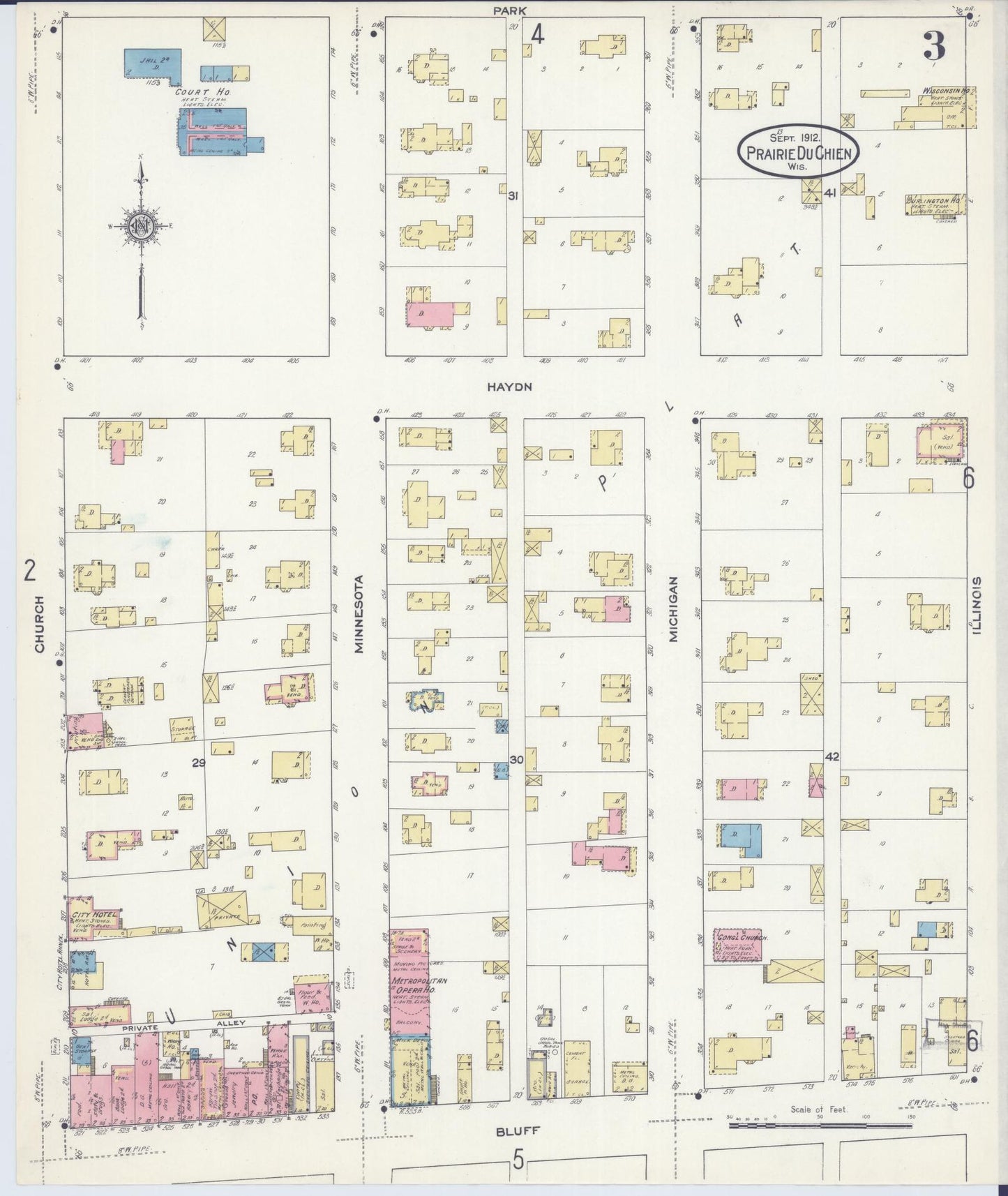 Sanborn Fire Insurance Map from Prairie du Chien, Crawford County, Wisconsin (1912), Sheet #0003 - Complete Map Set gallery image, historic Sanborn map, vintage wall art, Wisconsin Wisconsin
