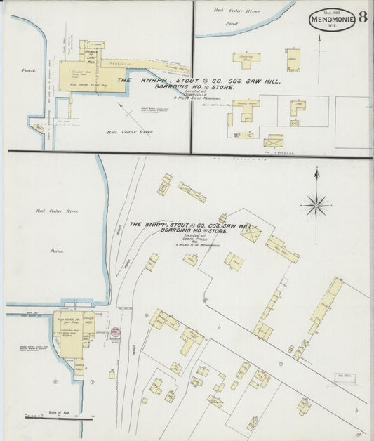Sanborn Fire Insurance Map from Menomonie, Dunn County, Wisconsin (1889), Sheet #0008 - Historic Sanborn Fire Insurance Map Print, vintage old map wall art, antique decor, genealogy gift, Wisconsin Wisconsin map