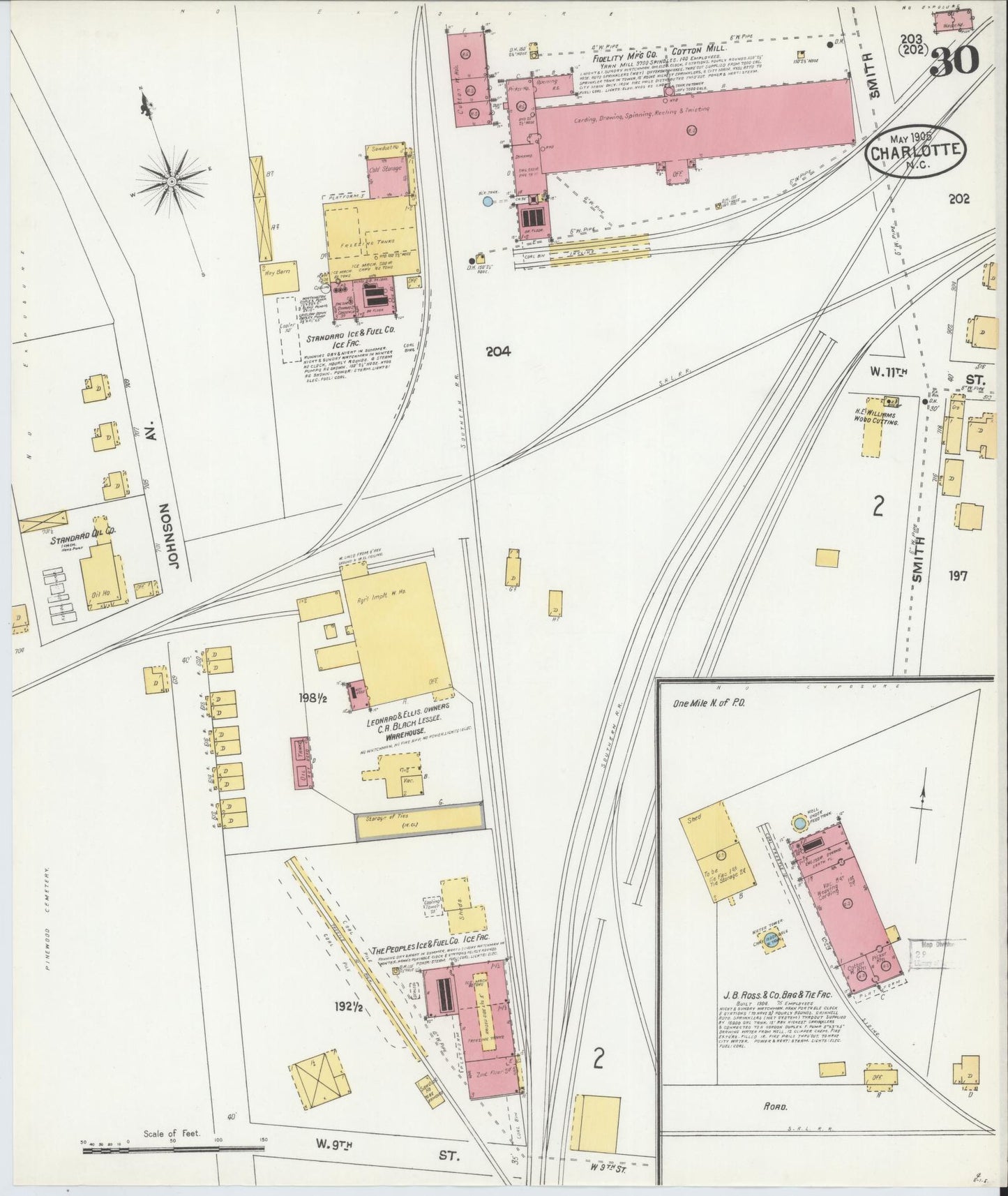 Sanborn Fire Insurance Map from Charlotte, Mecklenburg County, North Carolina (1905), Sheet #0030 - Complete Map Set gallery image, historic Sanborn map, vintage wall art, North Carolina North Carolina