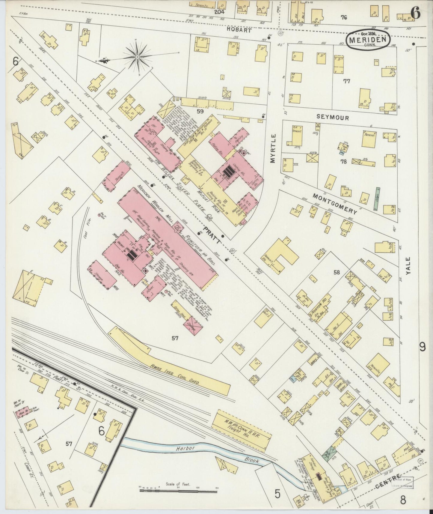 Sanborn Fire Insurance Map from Meriden, New Haven County, Connecticut (1896), Sheet #0006 - Complete Map Set gallery image, historic Sanborn map, vintage wall art, Connecticut Connecticut