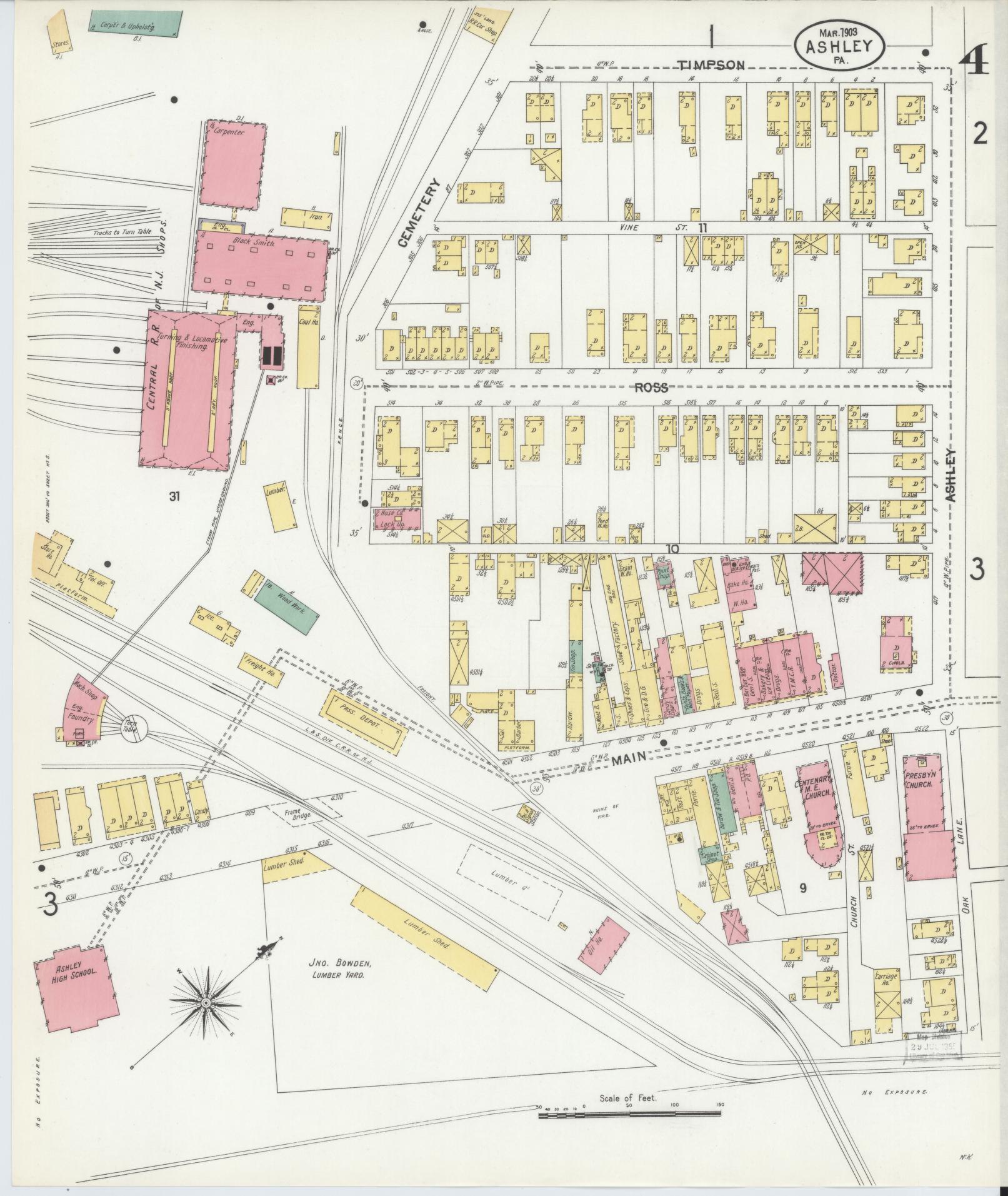 Sanborn Fire Insurance Map from Ashley, Luzerne County, Pennsylvania (1903), Sheet #0004 - Historic Sanborn Fire Insurance Map Print, vintage old map wall art, antique decor, genealogy gift, Pennsylvania Pennsylvania map