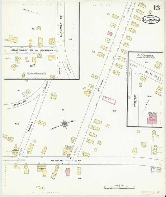 Sanborn Fire Insurance Map from Salamanca, Cattaraugus County, New York (1910), Sheet #0013 - Historic Sanborn Fire Insurance Map Print, vintage old map wall art, antique decor, genealogy gift, New York New York map
