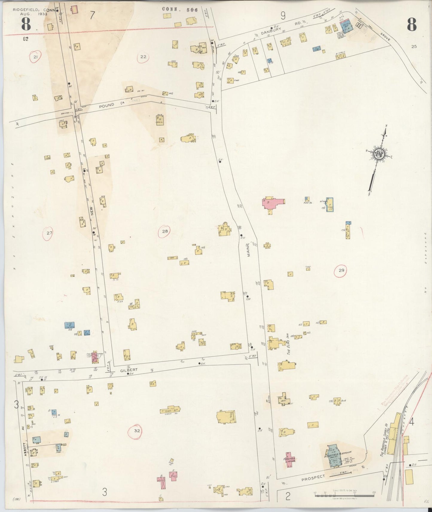 Sanborn Fire Insurance Map from Ridgefield, Fairfield County, Connecticut (1940), Sheet #0008 - Complete Map Set gallery image, historic Sanborn map, vintage wall art, Connecticut Connecticut
