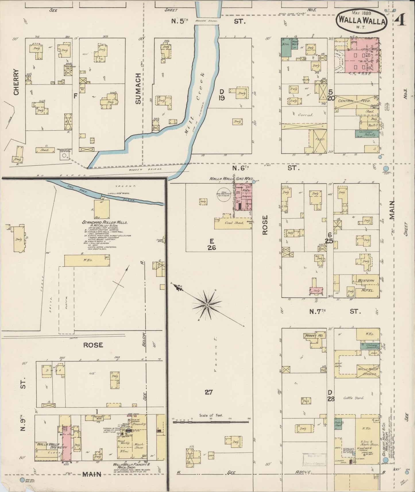 Sanborn Fire Insurance Map from Walla Walla, Walla Walla County, Washington (1889), Sheet #0004 - Complete Map Set gallery image, historic Sanborn map, vintage wall art, Washington Washington