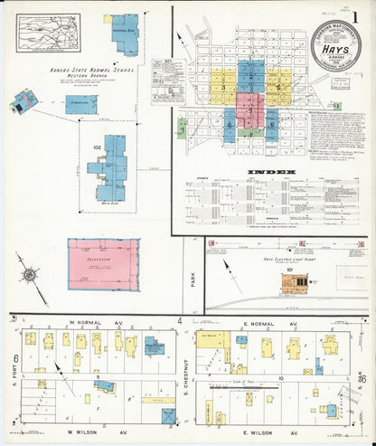 Sanborn Fire Insurance Map from Hays, Ellis County, Kansas (1918), Sheet #0001 - Complete Map Set gallery image, historic Sanborn map, vintage wall art, Kansas Kansas