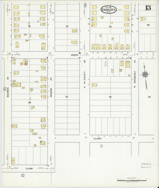 Sanborn Fire Insurance Map from Endicott, Broome County, New York (1918), Sheet #0013 - Historic Sanborn Fire Insurance Map Print, vintage old map wall art, antique decor, genealogy gift, New York New York map