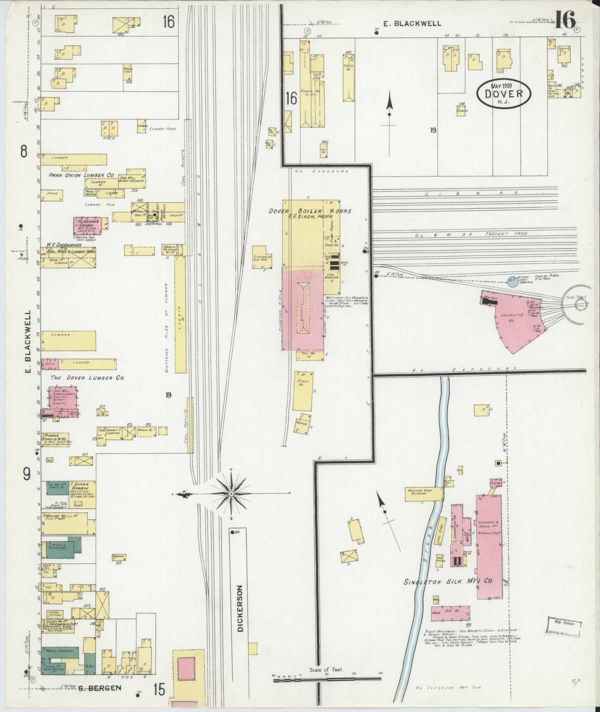 Sanborn Fire Insurance Map from Dover, Morris County, New Jersey (1909), Sheet #0016 - Complete Map Set gallery image, historic Sanborn map, vintage wall art, New Jersey New Jersey