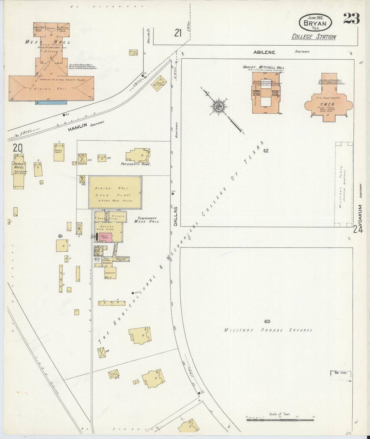 Sanborn Fire Insurance Map from Bryan, Brazos County, Texas (1912), Sheet #0023 - Complete Map Set gallery image, historic Sanborn map, vintage wall art, Texas Texas
