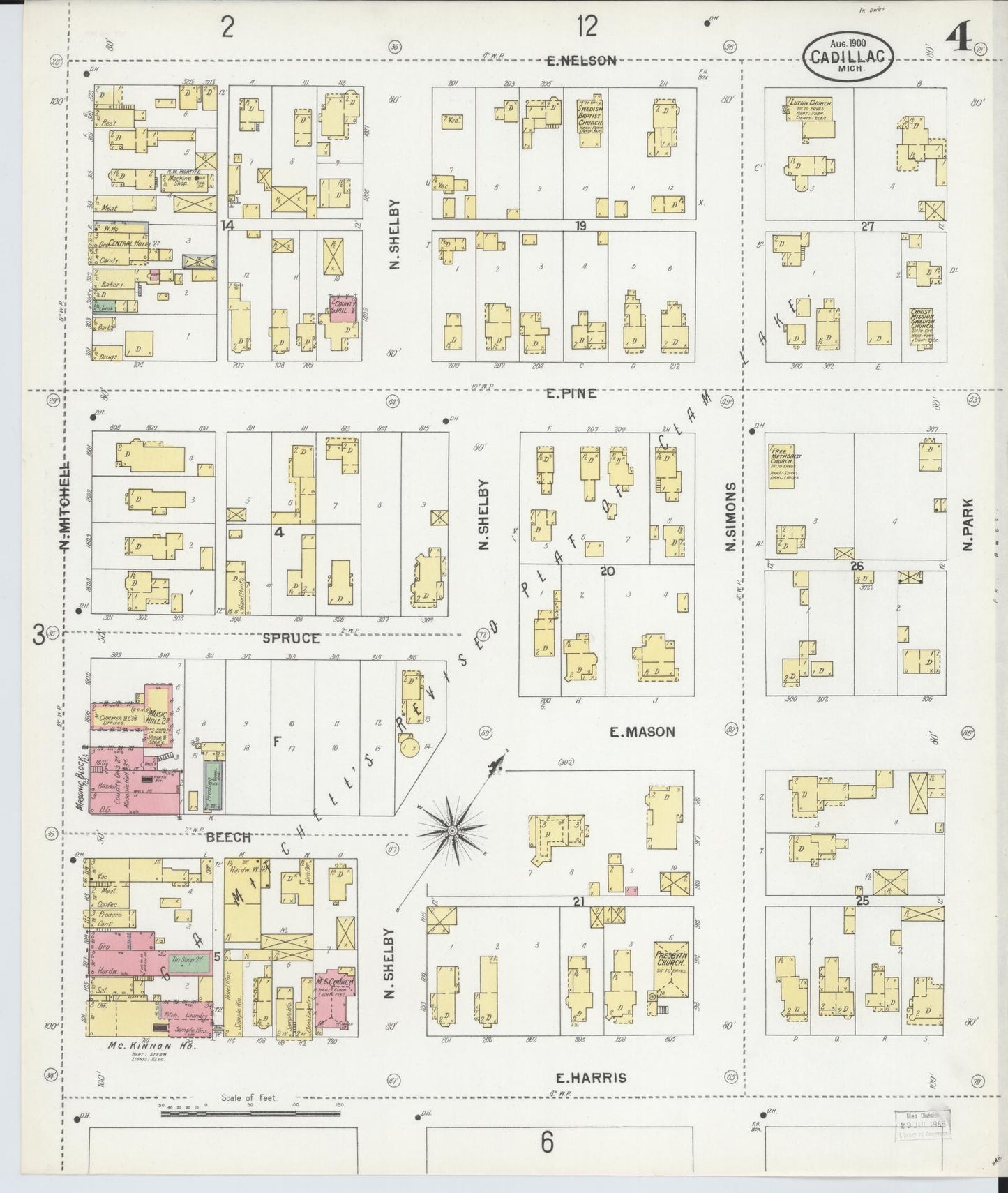 Sanborn Fire Insurance Map from Cadillac, Wexford County, Michigan (1900), Sheet #0004 - Historic Sanborn Fire Insurance Map Print, vintage old map wall art, antique decor, genealogy gift, Michigan Michigan map