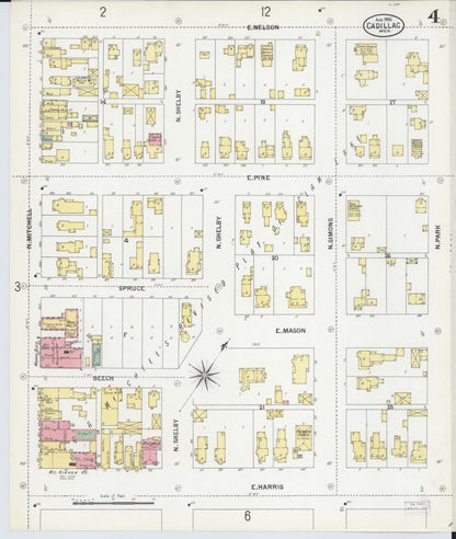 Sanborn Fire Insurance Map from Cadillac, Wexford County, Michigan (1900), Sheet #0004 - Historic Sanborn Fire Insurance Map Print, vintage old map wall art, antique decor, genealogy gift, Michigan Michigan map