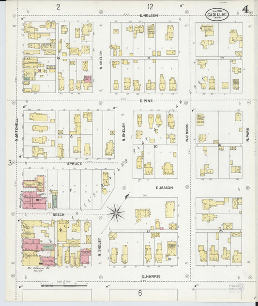 Sanborn Fire Insurance Map from Cadillac, Wexford County, Michigan (1900), Sheet #0004 - Historic Sanborn Fire Insurance Map Print, vintage old map wall art, antique decor, genealogy gift, Michigan Michigan map