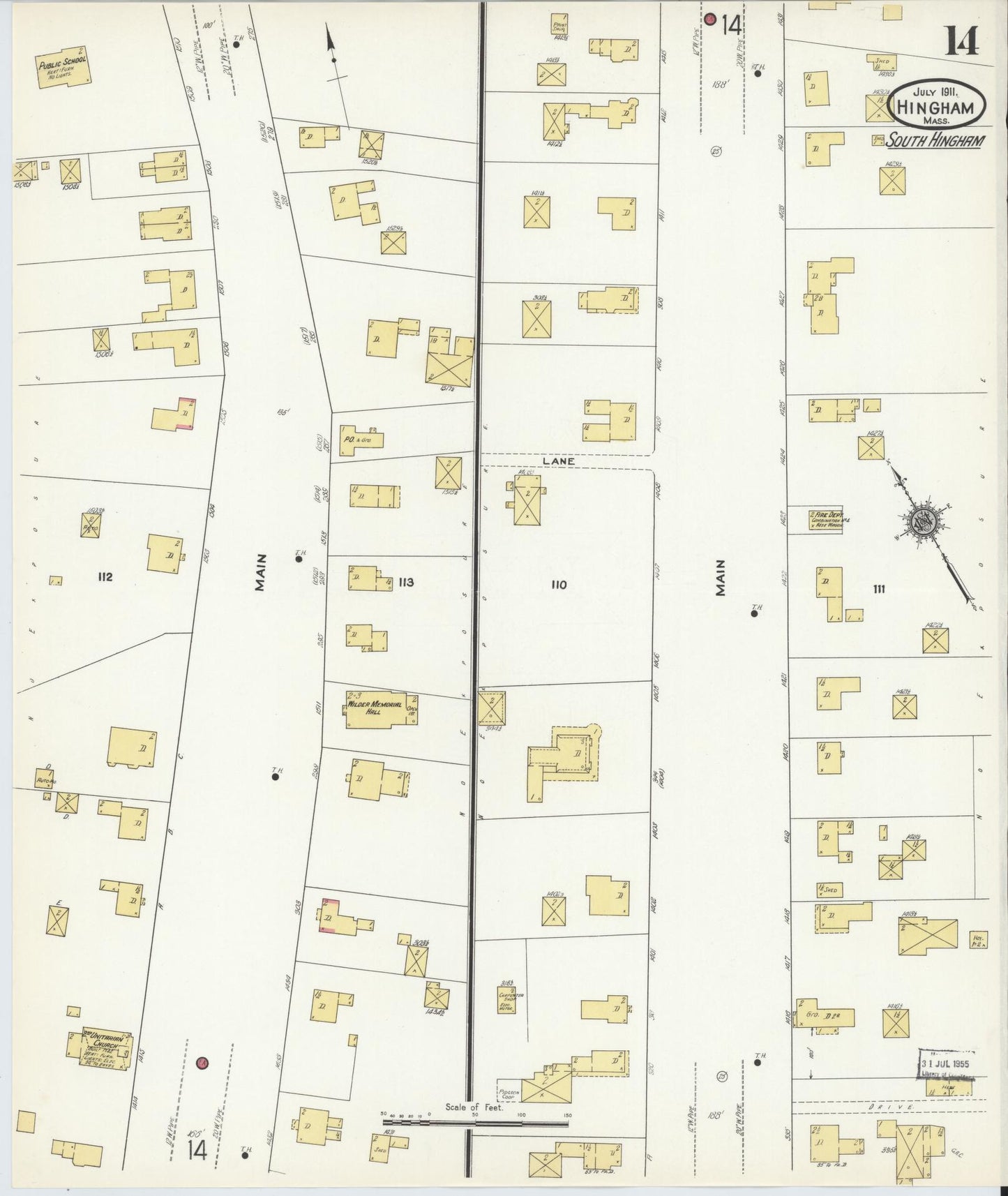 Sanborn Fire Insurance Map from Hingham, Plymouth County, Massachusetts (1911), Sheet #0014 - Complete Map Set gallery image, historic Sanborn map, vintage wall art, Massachusetts Massachusetts