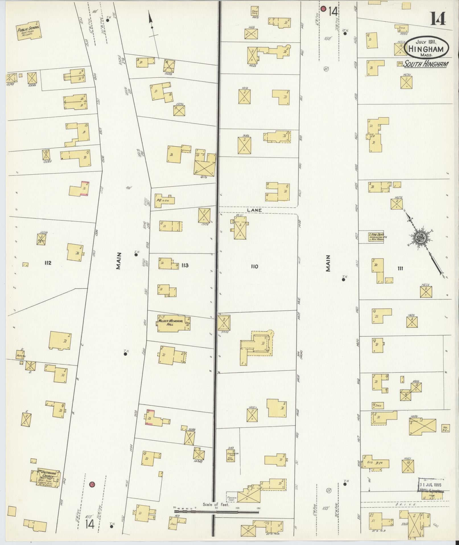 Sanborn Fire Insurance Map from Hingham, Plymouth County, Massachusetts (1911), Sheet #0014 - Complete Map Set gallery image, historic Sanborn map, vintage wall art, Massachusetts Massachusetts