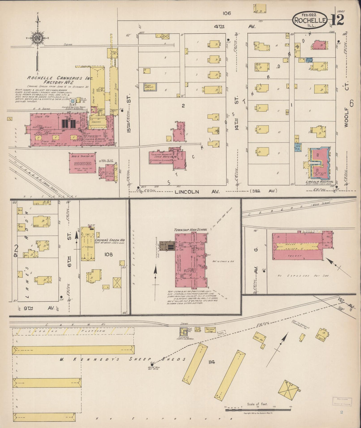 Sanborn Fire Insurance Map from Rochelle, Ogle County, Illinois (1922), Sheet #0012 - Complete Map Set gallery image, historic Sanborn map, vintage wall art, Illinois Illinois
