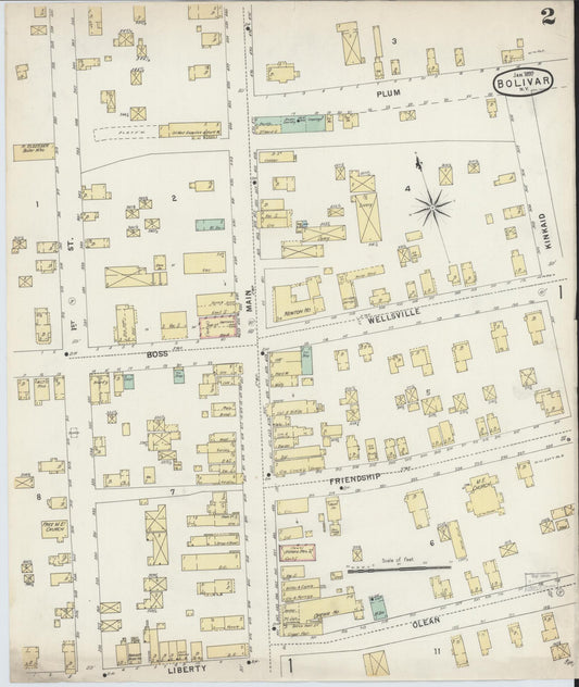 Sanborn Fire Insurance Map from Bolivar, Allegany County, New York (1897), Sheet #0002 - Historic Sanborn Fire Insurance Map Print, vintage old map wall art, antique decor, genealogy gift, New York New York map