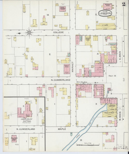 Sanborn Fire Insurance Map from Lebanon, Wilson County, Tennessee (1893), Sheet #0002 - Historic Sanborn Fire Insurance Map Print, vintage old map wall art, antique decor, genealogy gift, Tennessee Tennessee map