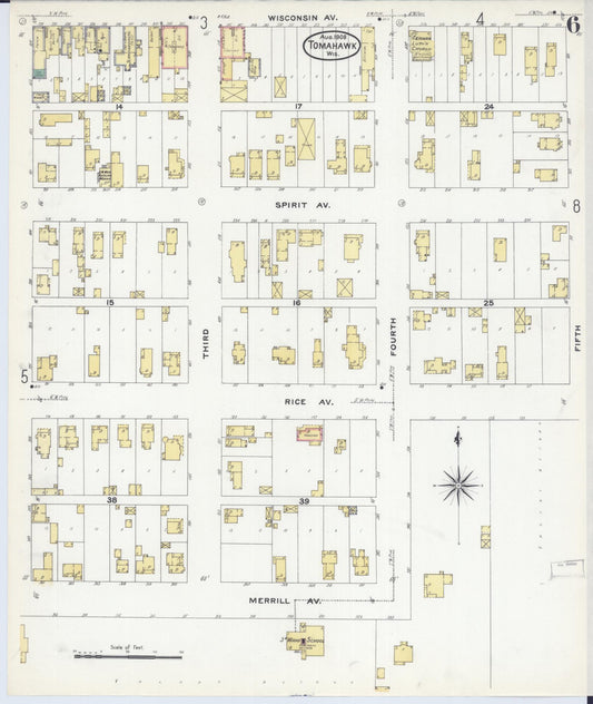 Sanborn Fire Insurance Map from Tomahawk, Lincoln County, Wisconsin (1908), Sheet #0006 - Historic Sanborn Fire Insurance Map Print, vintage old map wall art, antique decor, genealogy gift, Wisconsin Wisconsin map