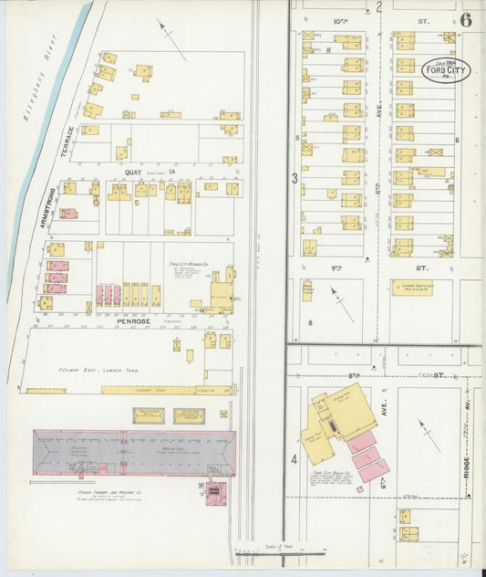 Sanborn Fire Insurance Map from Ford City, Armstrong County, Pennsylvania (1904), Sheet #0006 - Historic Sanborn Fire Insurance Map Print, vintage old map wall art, antique decor, genealogy gift, Pennsylvania Pennsylvania map