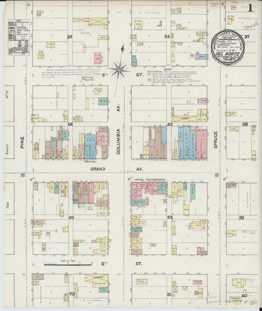 Sanborn Fire Insurance Map from Del Norte, Rio Grande County, Colorado (1890), Sheet #0001 - Complete Map Set gallery image, historic Sanborn map, vintage wall art, Colorado Colorado