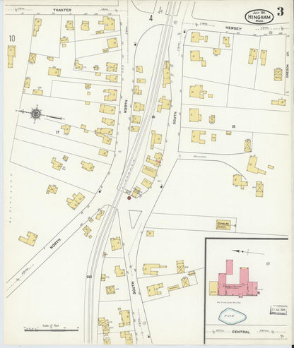 Sanborn Fire Insurance Map from Hingham, Plymouth County, Massachusetts (1911), Sheet #0003 - Historic Sanborn Fire Insurance Map Print, vintage old map wall art, antique decor, genealogy gift, Massachusetts Massachusetts map