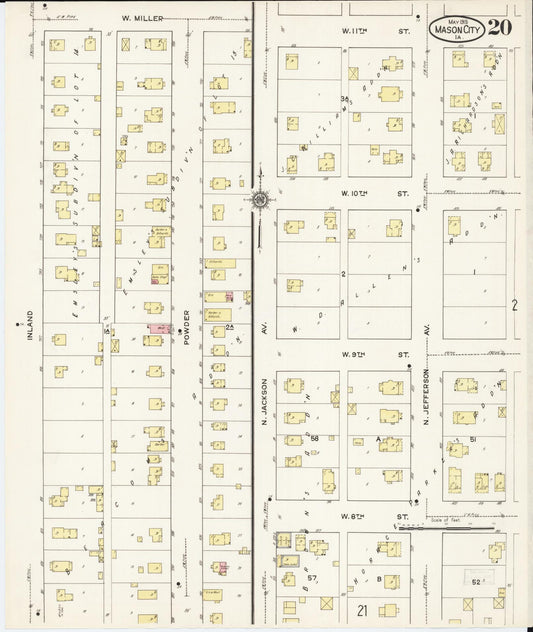 Sanborn Fire Insurance Map from Mason City, Cerro Gordo County, Iowa (1915), Sheet #0020 - Historic Sanborn Fire Insurance Map Print, vintage old map wall art