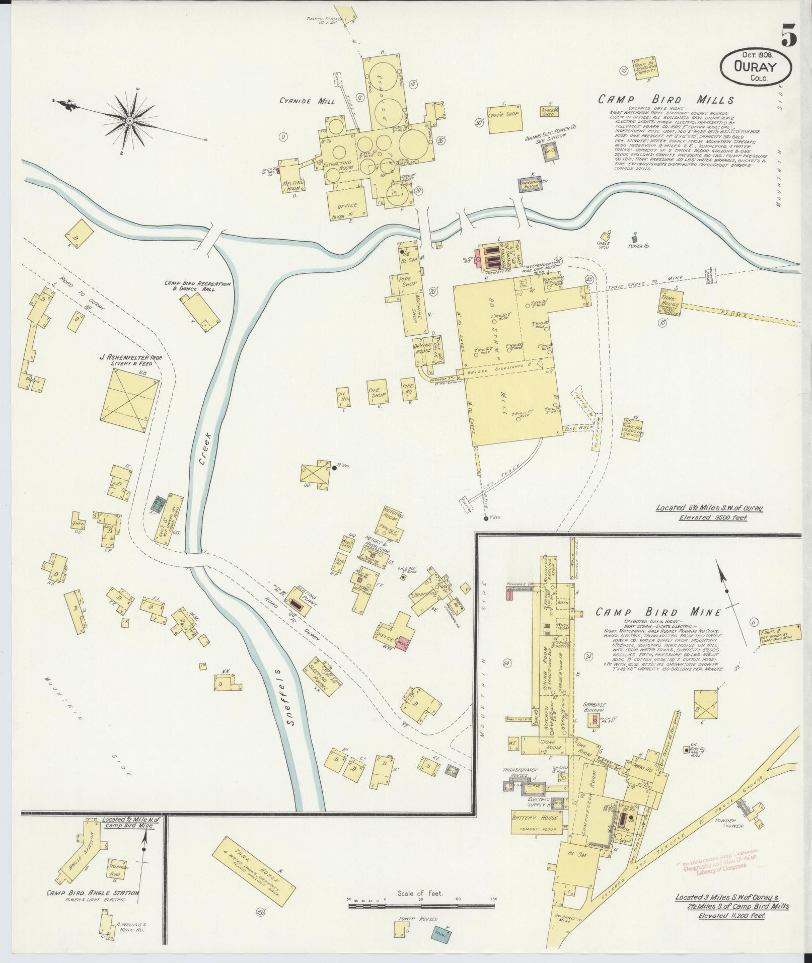 Sanborn Fire Insurance Map from Ouray, Ouray County, Colorado (1908), Sheet #0005 - Historic Sanborn Fire Insurance Map Print, vintage old map wall art, antique decor, genealogy gift, Colorado Colorado map