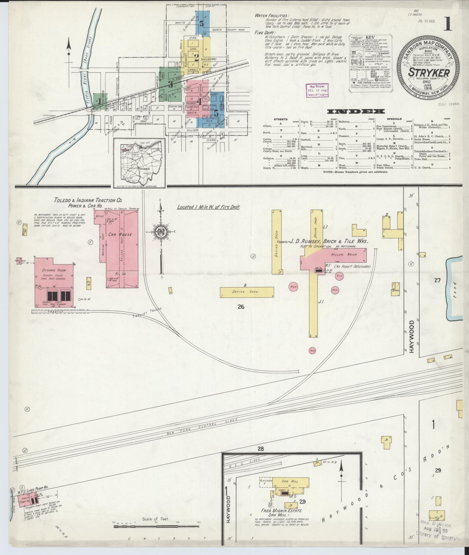 Sanborn Fire Insurance Map from Stryker, Williams County, Ohio (1916), Sheet #0001 - Complete Map Set gallery image, historic Sanborn map, vintage wall art, Ohio Ohio