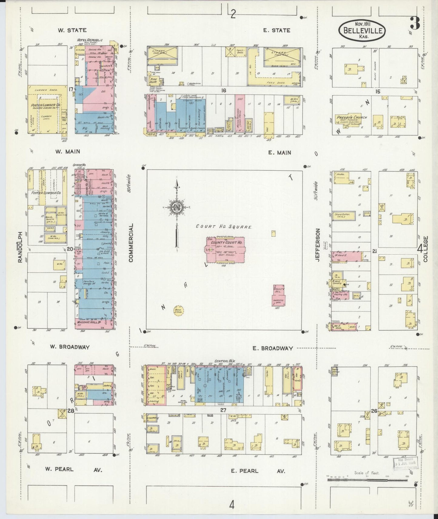 Sanborn Fire Insurance Map from Belleville, Republic County, Kansas (1911), Sheet #0003 - Complete Map Set gallery image, historic Sanborn map, vintage wall art, Kansas Kansas