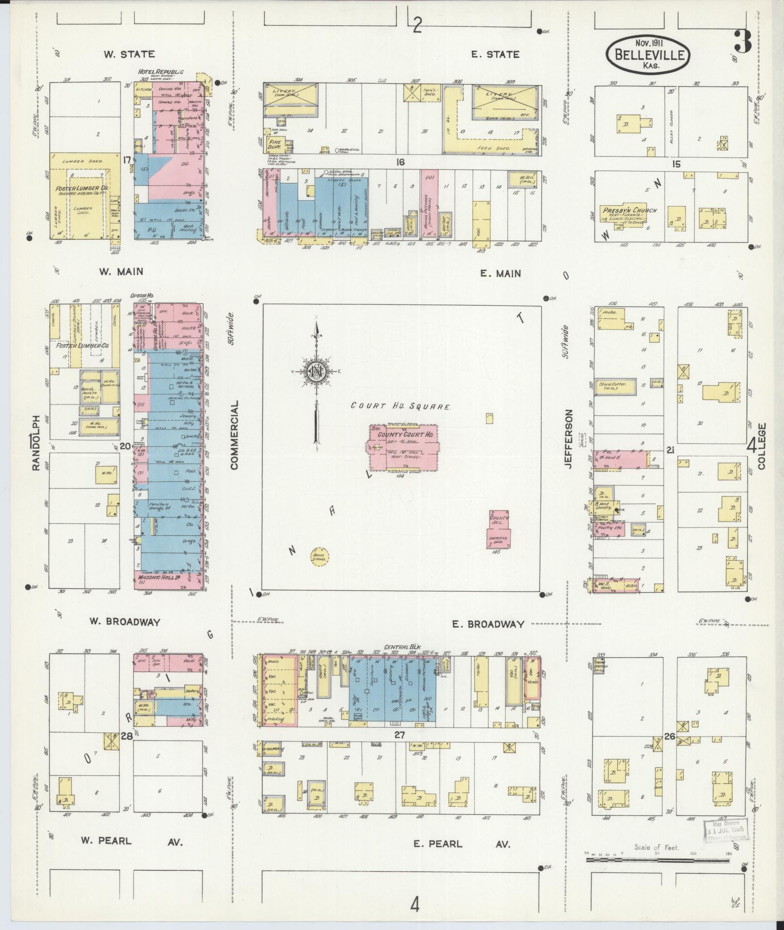 Sanborn Fire Insurance Map from Belleville, Republic County, Kansas (1911), Sheet #0003 - Complete Map Set gallery image, historic Sanborn map, vintage wall art, Kansas Kansas