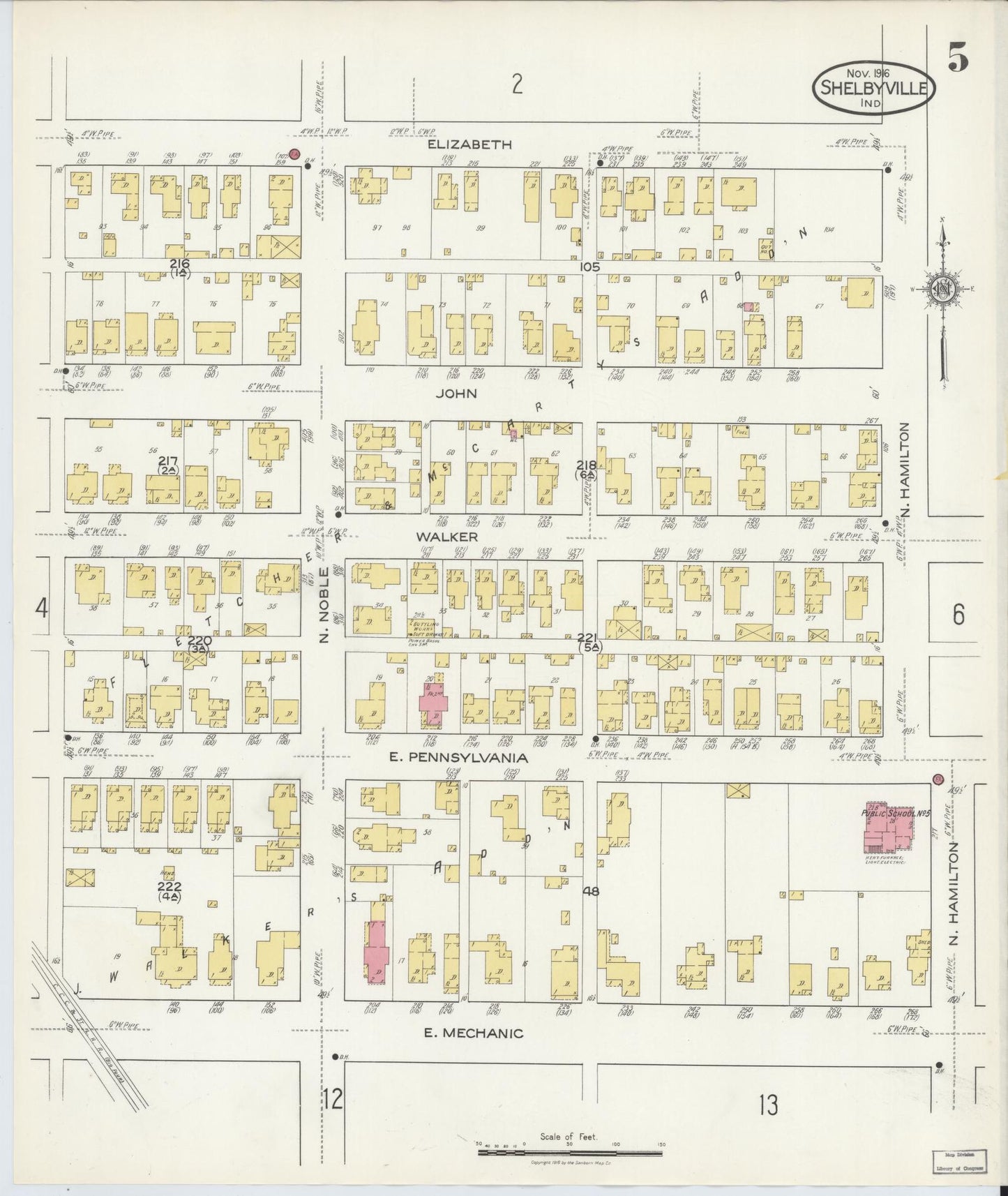 Sanborn Fire Insurance Map from Shelbyville, Shelby County, Indiana (1916), Sheet #0005 - Complete Map Set gallery image, historic Sanborn map, vintage wall art, Indiana Indiana