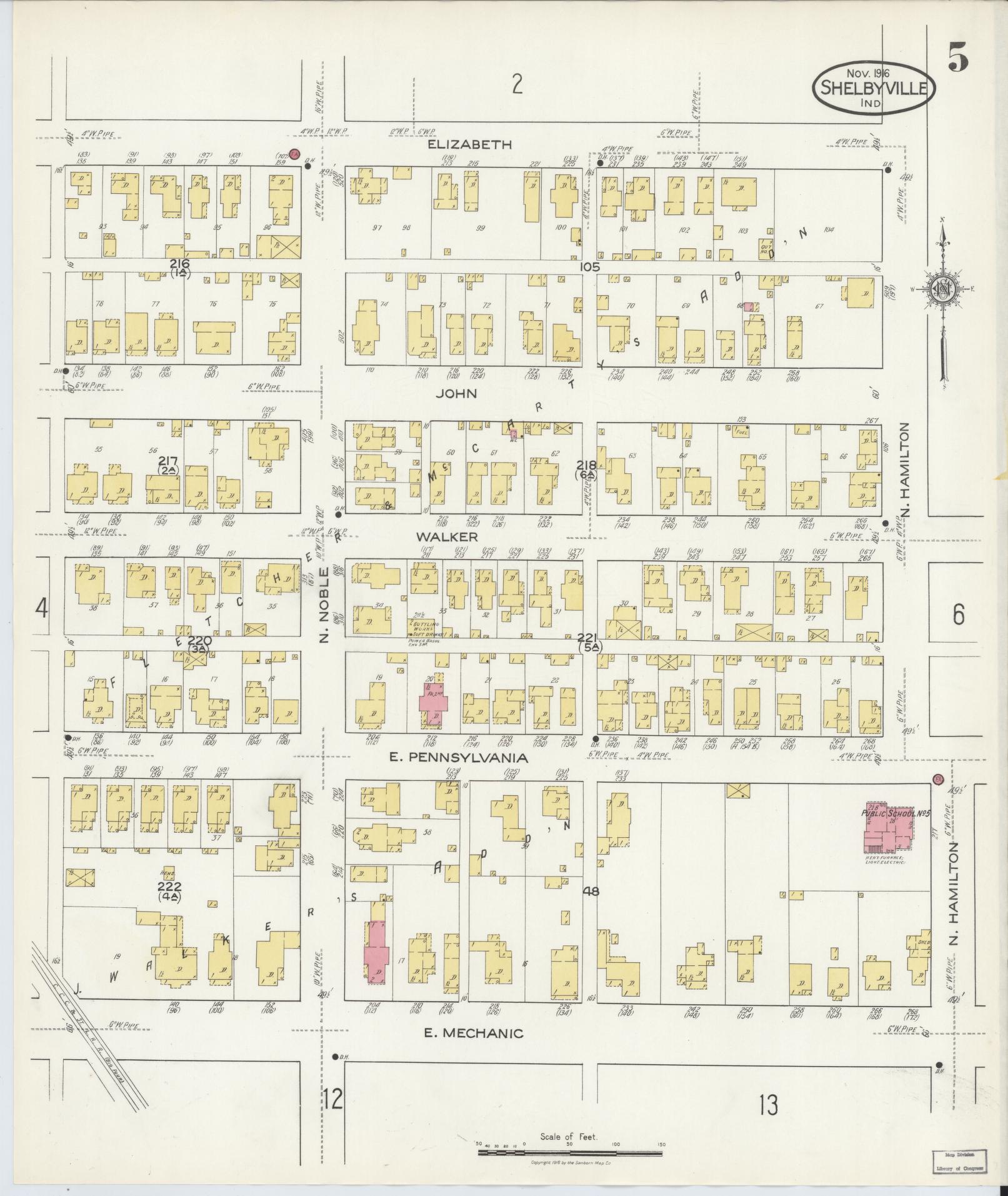 Sanborn Fire Insurance Map from Shelbyville, Shelby County, Indiana (1916), Sheet #0005 - Complete Map Set gallery image, historic Sanborn map, vintage wall art, Indiana Indiana