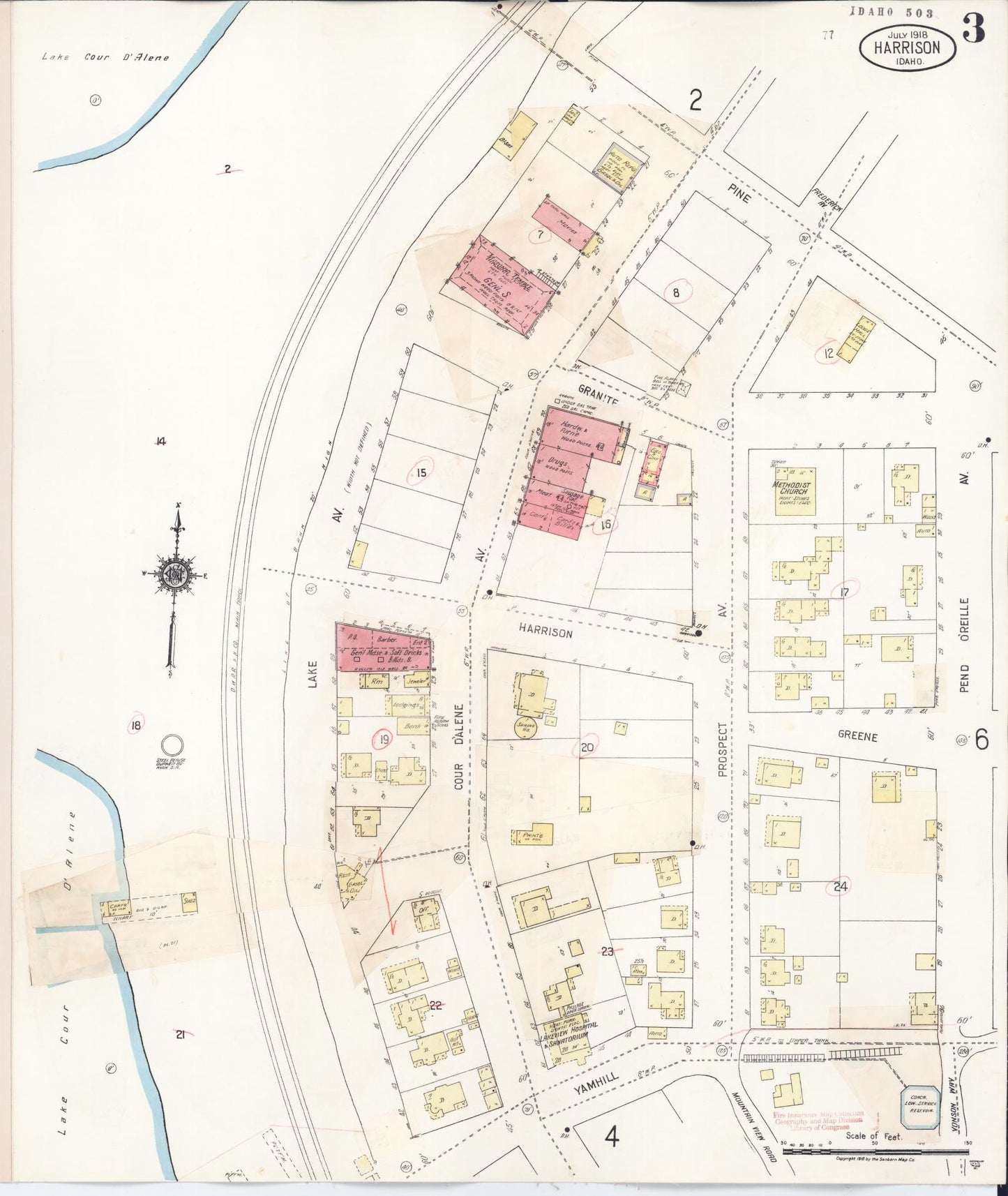 Sanborn Fire Insurance Map from Harrison, Kootenai County, Idaho (1923), Sheet #0003 - Historic Sanborn Fire Insurance Map Print, vintage old map wall art, antique decor, genealogy gift, Idaho Idaho map