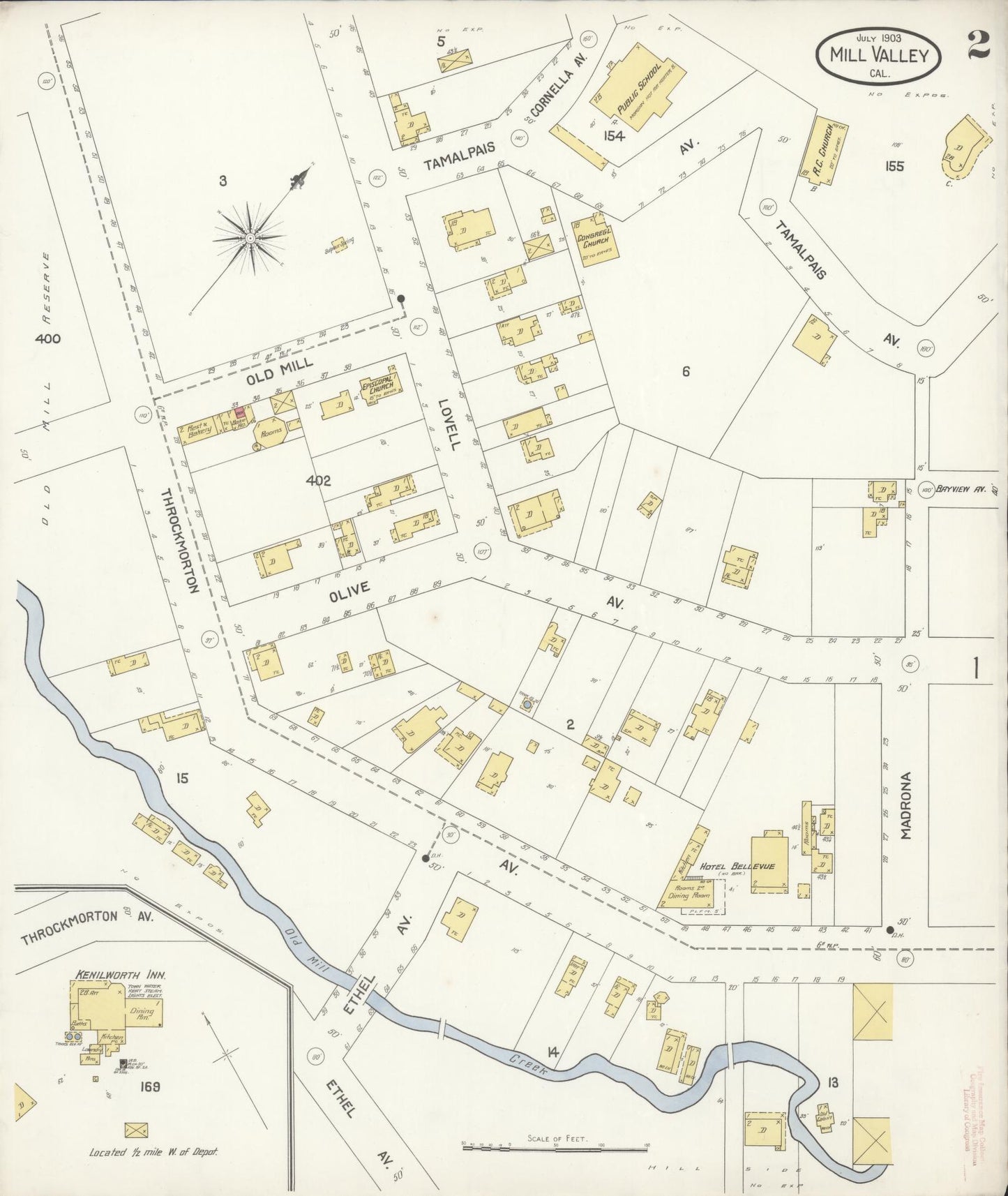Sanborn Fire Insurance Map from Mill Valley, Marin County, California (1903), Sheet #0002 - Historic Sanborn Fire Insurance Map Print, vintage old map wall art, antique decor, genealogy gift, California California map